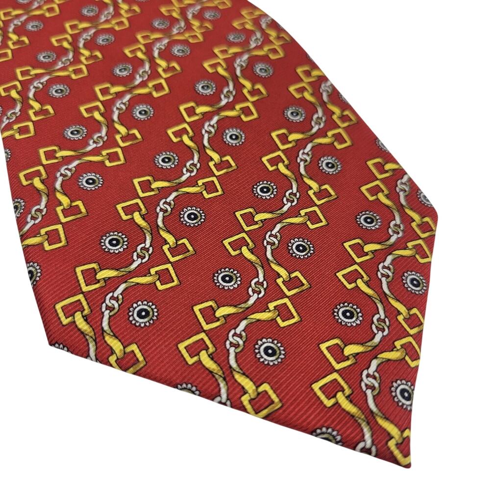 BIJOUX TERNER Red Horsebit 100% Silk Neck Tie 62" Hand Made Luxury 4" wide